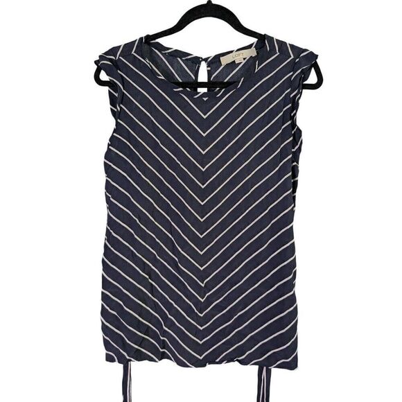 Ann Taylor LOFT Chevron Wrap Waist Top Size Small Petite, Large NWT Forever Navy - Picture 1 of 6